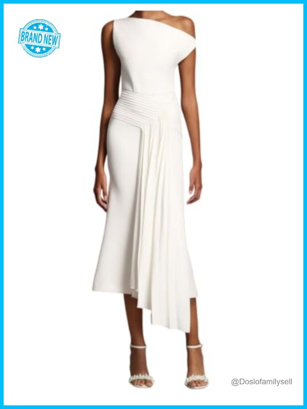 Sleeveless Pleated Maxi Cocktail Dress One Shoulder Asymmetric Neck